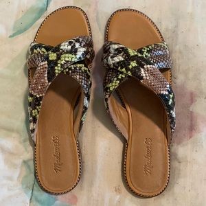 Madewell the Skylar slide sandal in mint and cream snake embossed leather 11